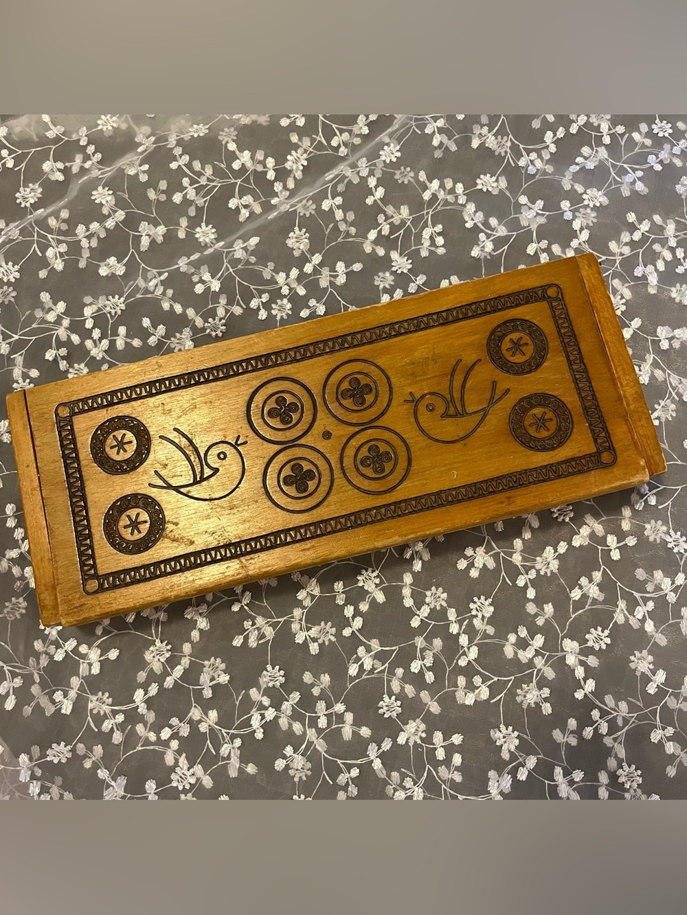 Vintage Eastern European Wood Burned Pyrography Wooden Box
